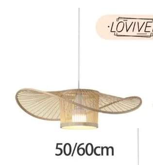 ไม้ไผ่หวายเพดานแขวนโคมไฟโคมระย้า LED จี้แสง