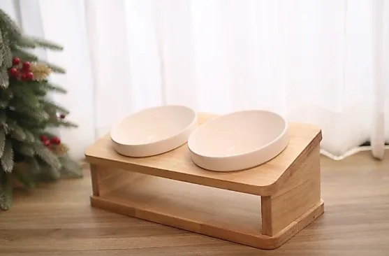 โต๊ะวางชามอาหารน้องแมว และ น้องหมา น่ารัก Minimal พร้อมถ้วย
