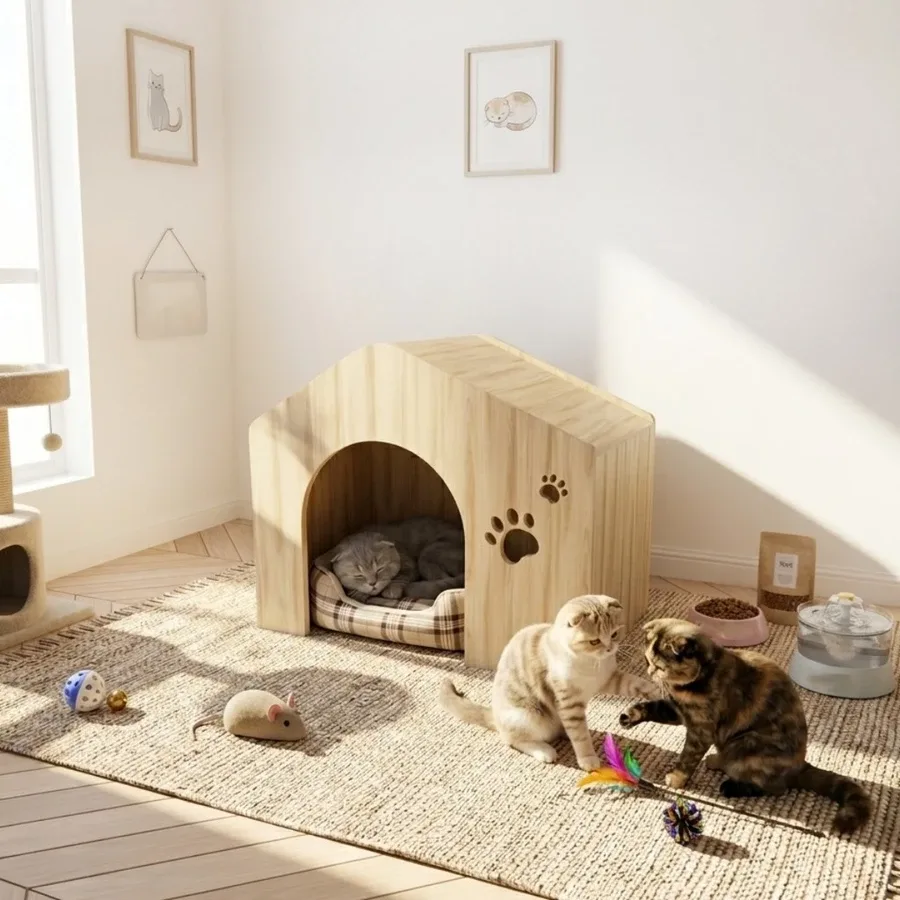 บ้านสัตว์เลี้ยง รุ่น PUPPIE สีลาเต้โอ๊ค (60x74x50 ซม.) แบรนด์ LOOMS